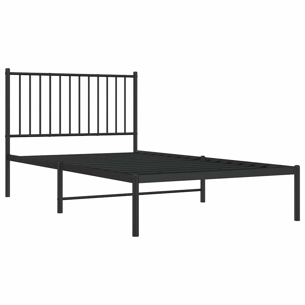 Bed frame with headboard metal black 100x190 cm