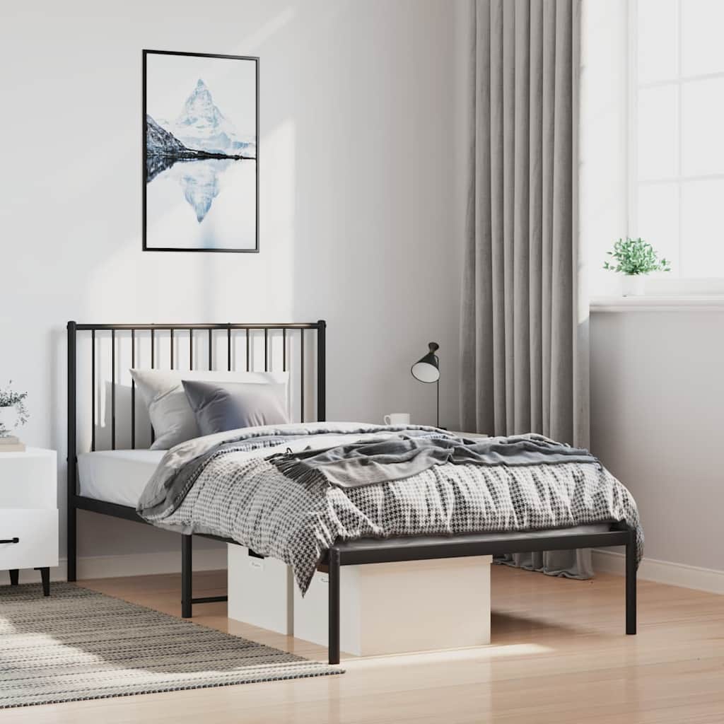 Bed frame with headboard metal black 100x190 cm