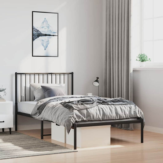 Bed frame with headboard metal black 100x190 cm