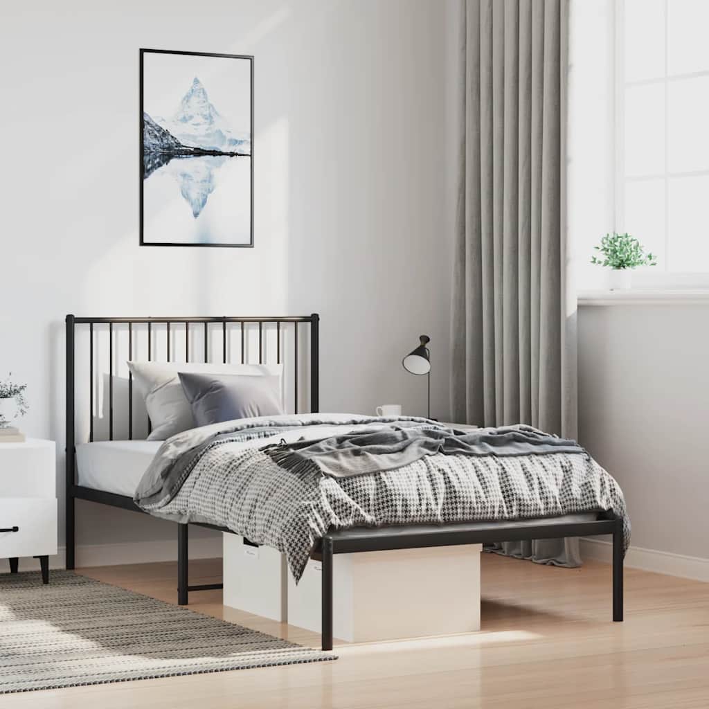 Bettgestell mit Kopfteil Metall Schwarz 100x200 cm