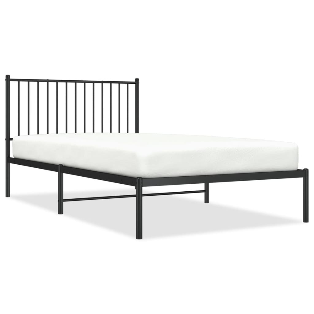 Bed frame with headboard metal black 107x203 cm