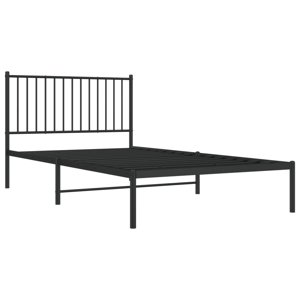 Bed frame with headboard metal black 107x203 cm