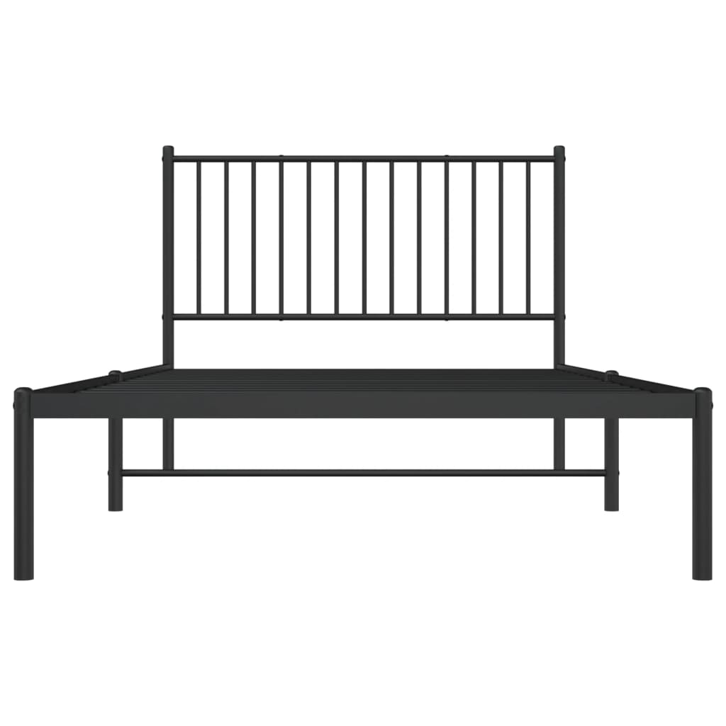 Bed frame with headboard metal black 107x203 cm