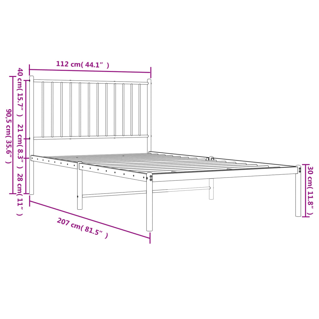 Bed frame with headboard metal black 107x203 cm