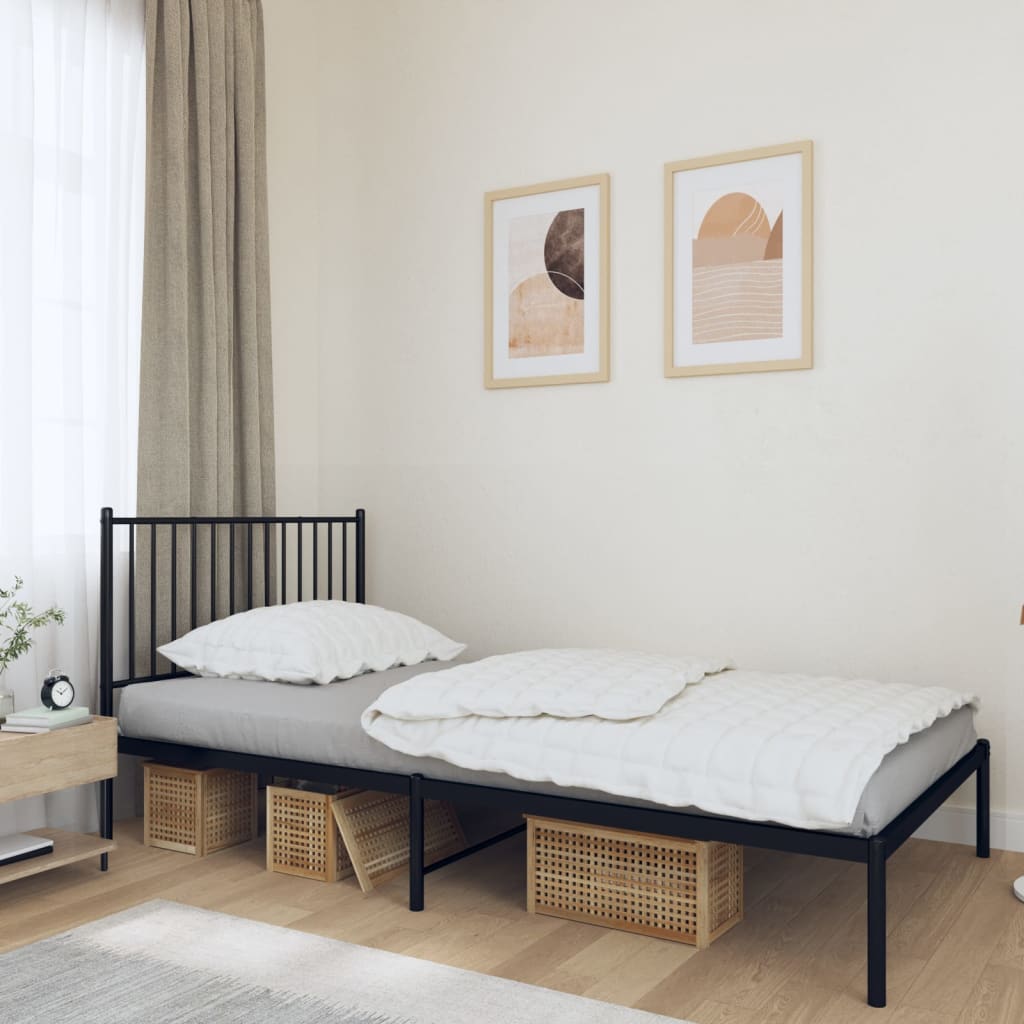 Bed frame with headboard metal black 107x203 cm