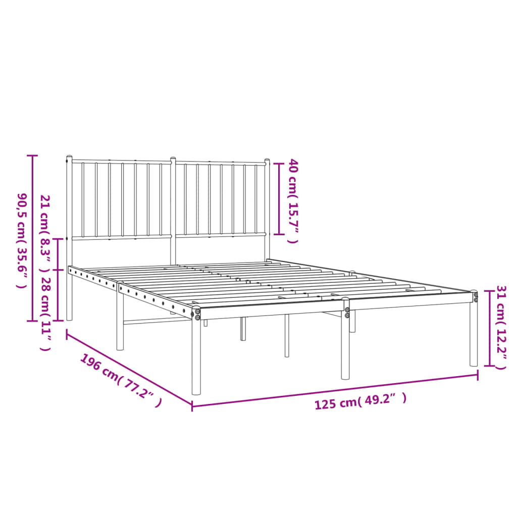 Bed frame with headboard metal black 120x200 cm