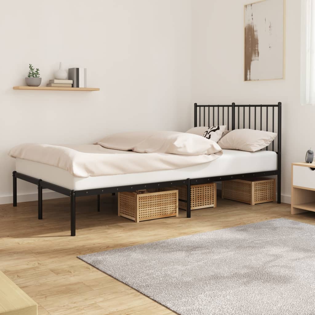 Bed frame with headboard metal black 120x200 cm