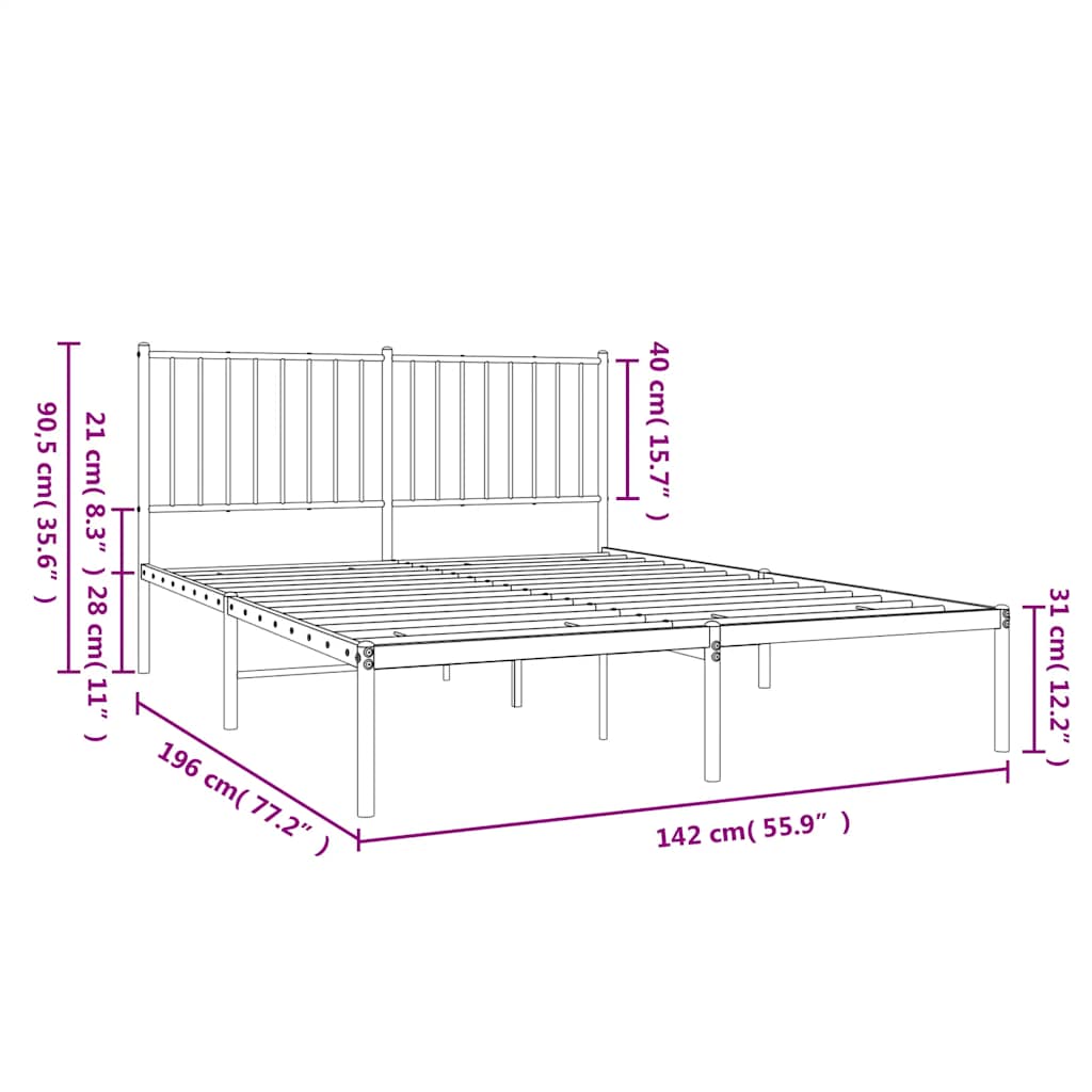 Bed frame with headboard metal black 135x190 cm