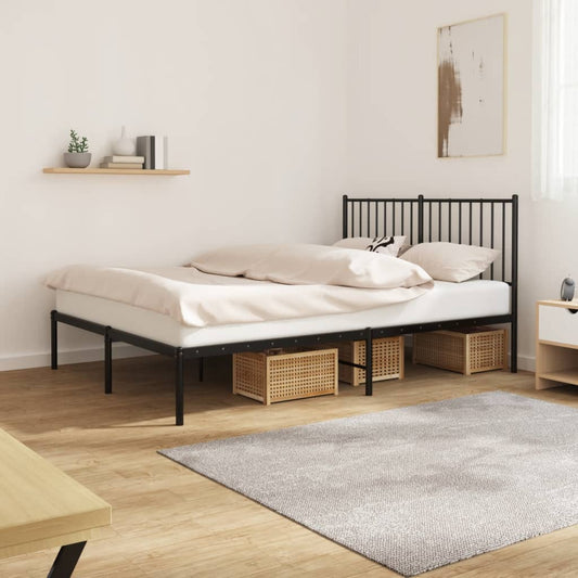 Bed frame with headboard metal black 135x190 cm