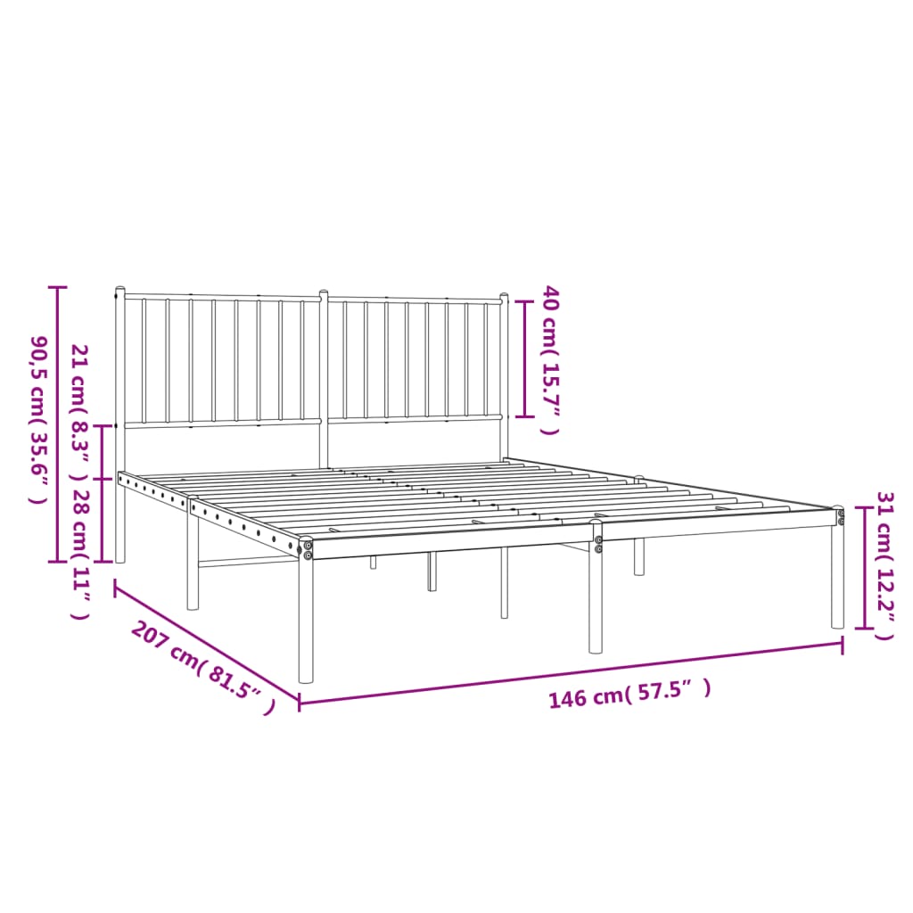 Bed frame with headboard metal black 140x200 cm