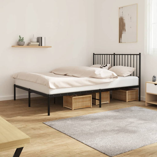 Bed frame with headboard metal black 140x200 cm