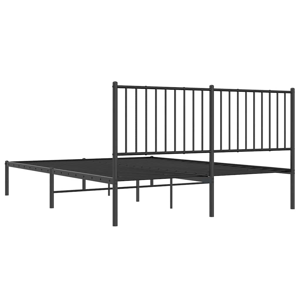 Bed frame with headboard metal black 150x200 cm