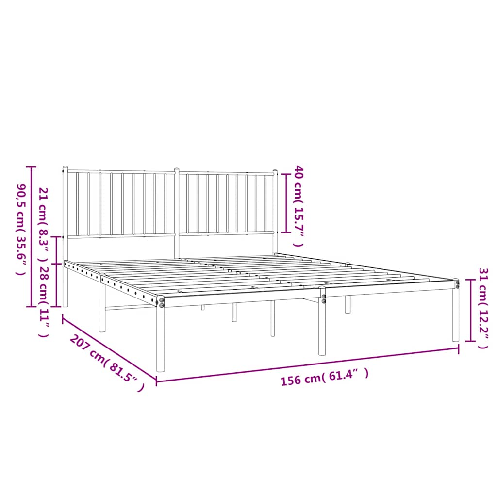 Bed frame with headboard metal black 150x200 cm