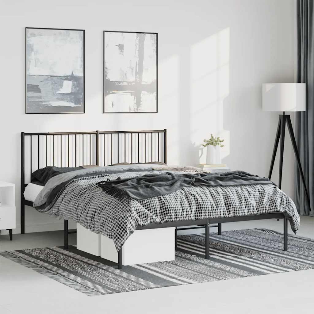 Bed frame with headboard metal black 150x200 cm