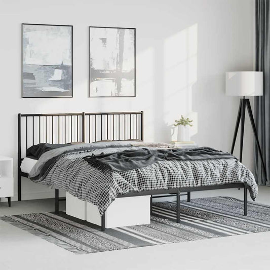 Bed frame with headboard metal black 150x200 cm