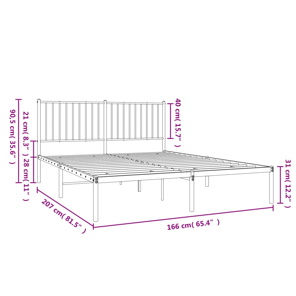 Bed frame with headboard metal black 160x200 cm