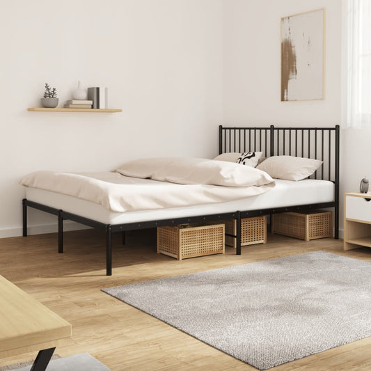 Bed frame with headboard metal black 160x200 cm