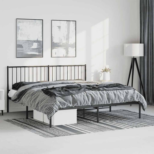 Bed frame with headboard metal black 183x213 cm