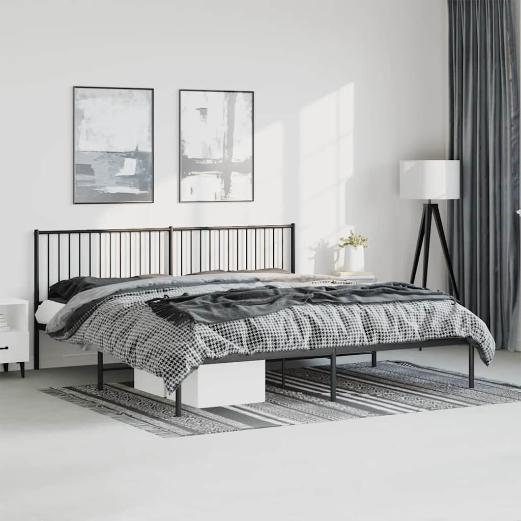 Bed frame with headboard metal black 193x203 cm