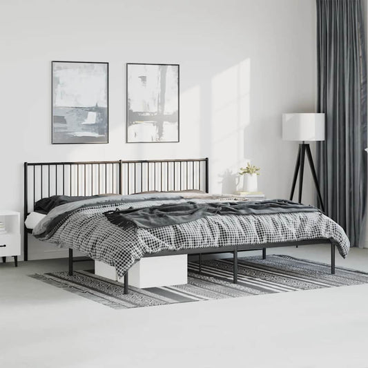 Bed frame with headboard metal black 193x203 cm