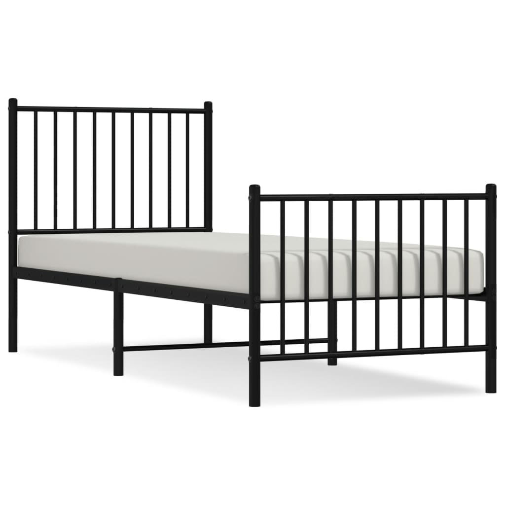 Bed frame with head and footboard metal black 75x190 cm
