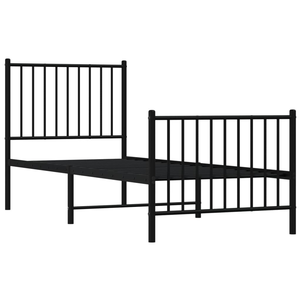 Bed frame with head and footboard metal black 75x190 cm