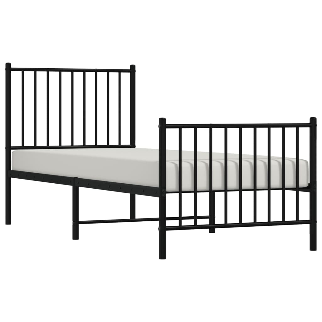 Bed frame with head and footboard metal black 75x190 cm