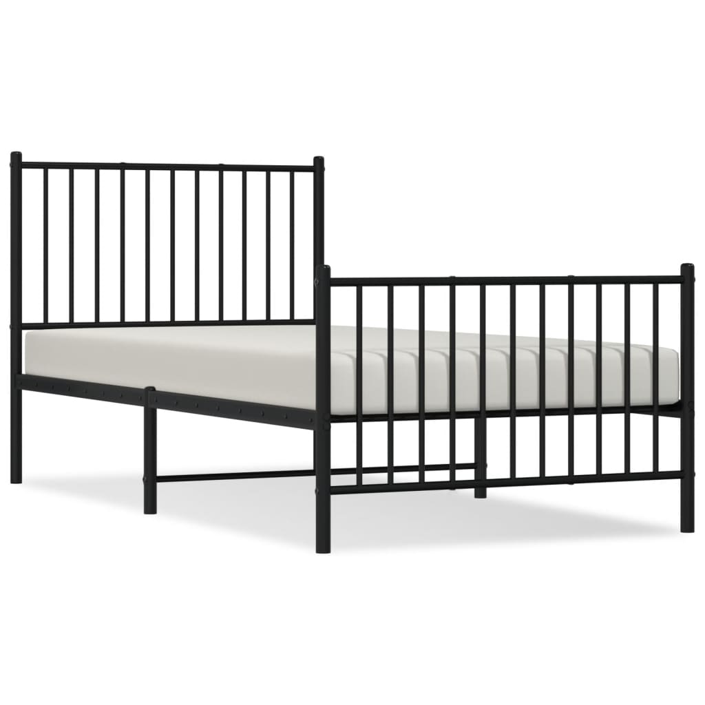 Bed frame with head and footboard metal black 90x190 cm