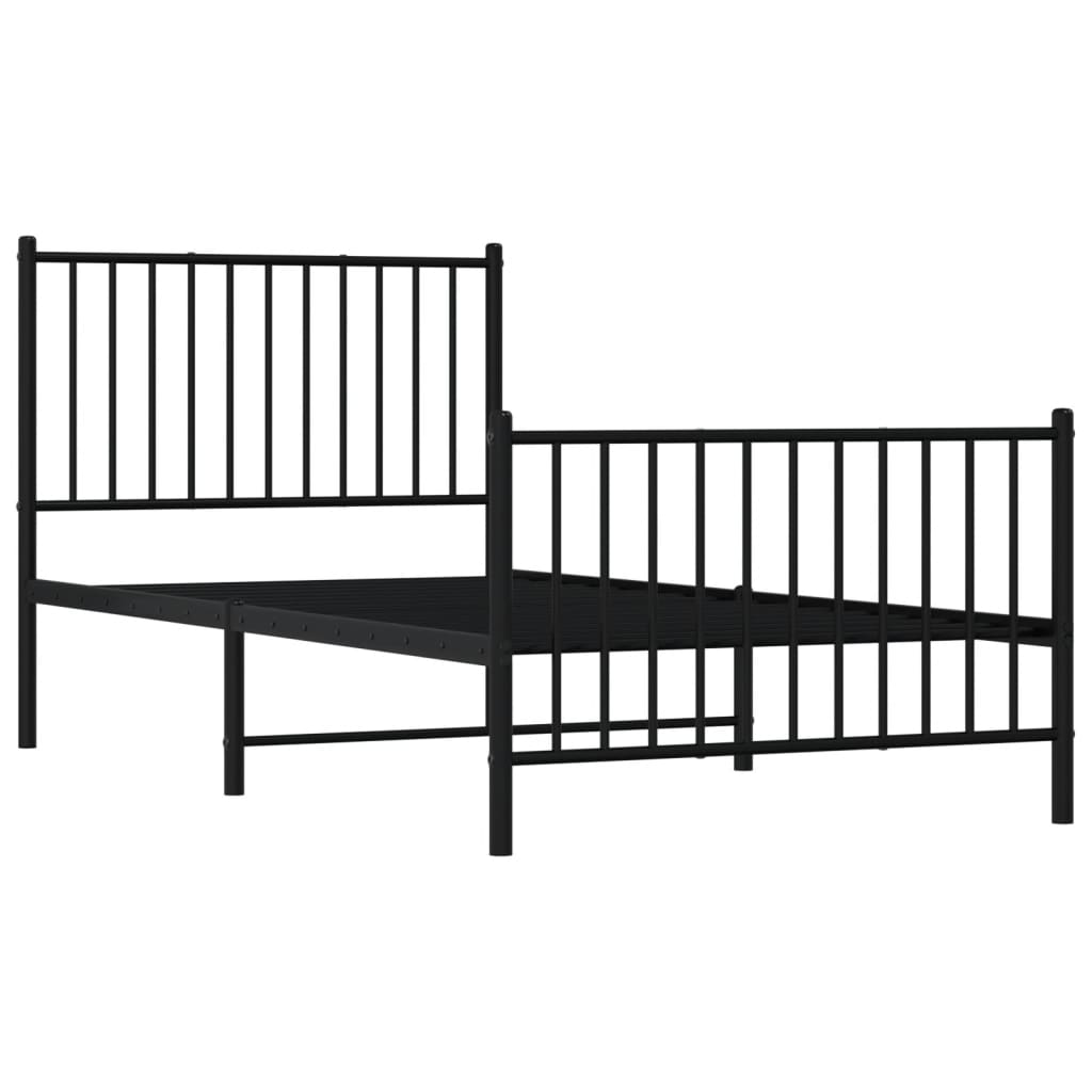 Bed frame with head and footboard metal black 90x190 cm