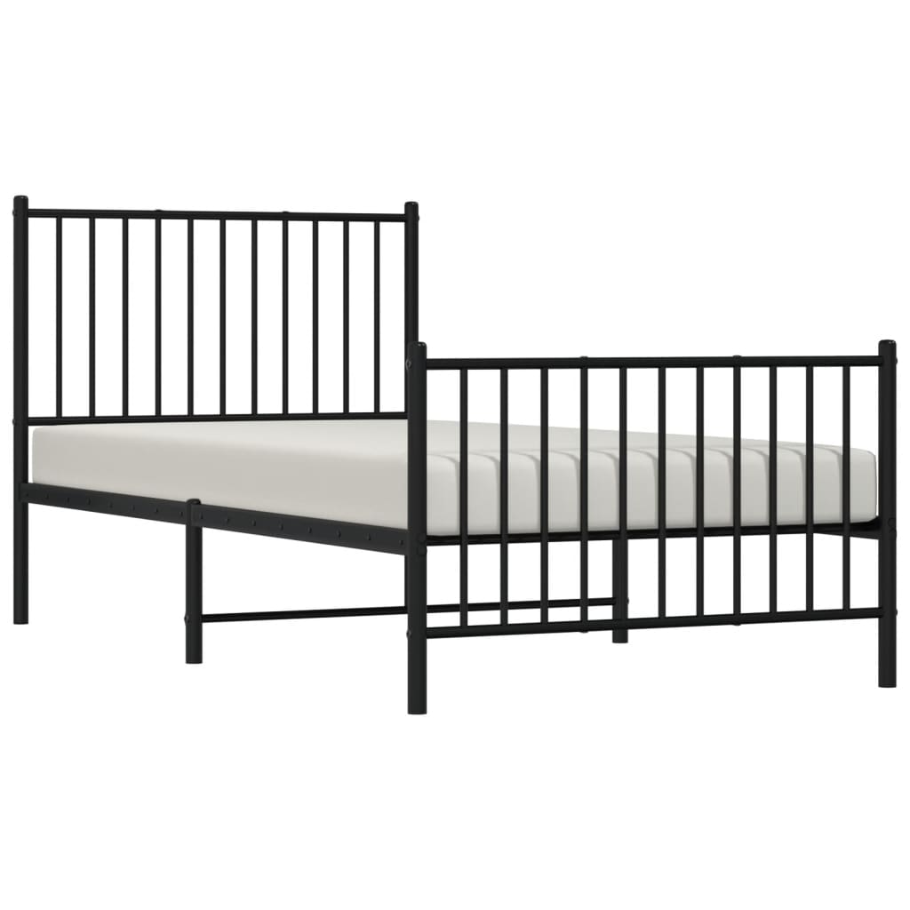 Bed frame with head and footboard metal black 90x190 cm