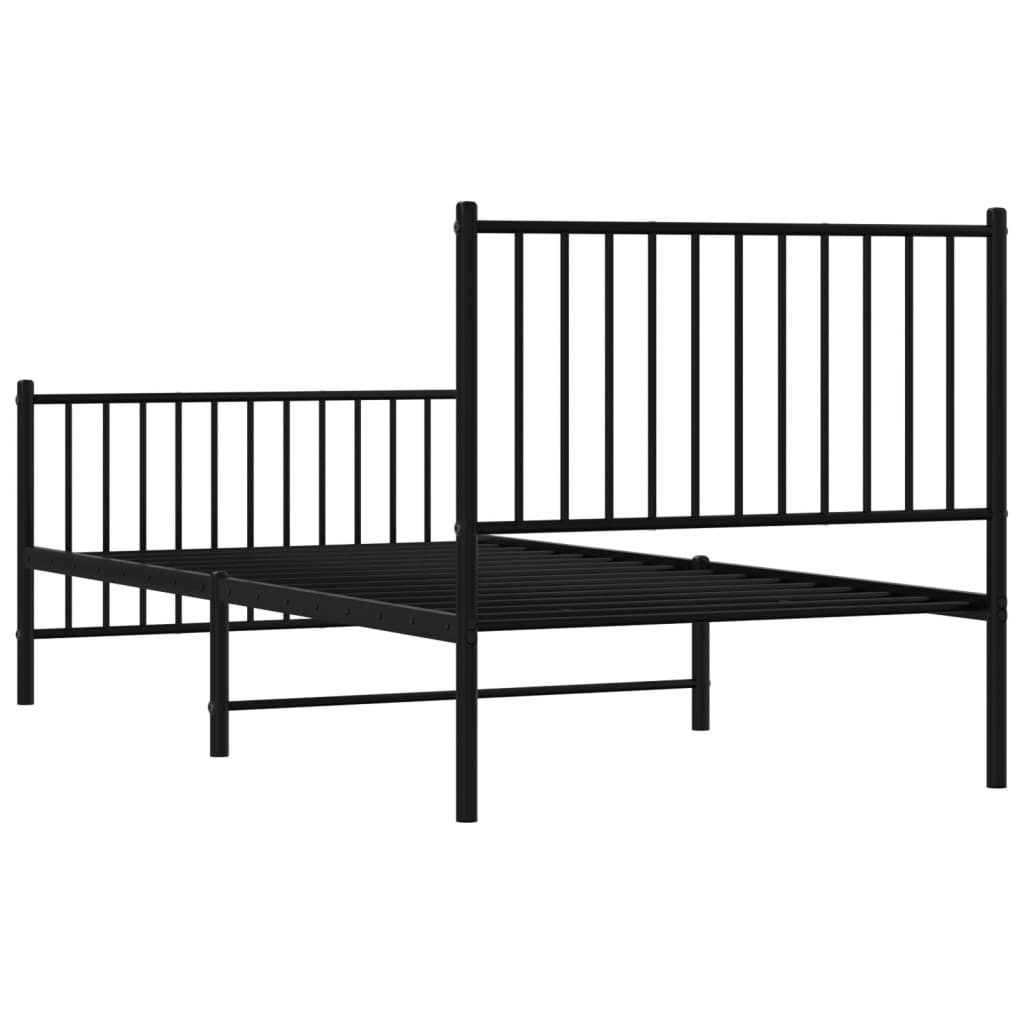 Bed frame with head and footboard metal black 90x190 cm
