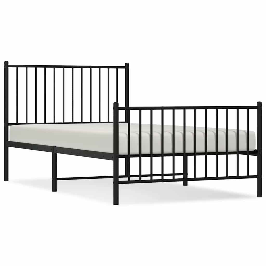 Bed frame with head and footboard metal black 100x190 cm