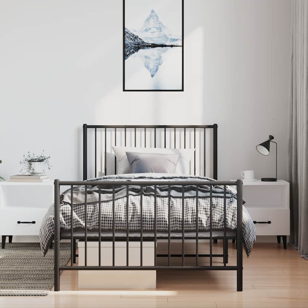Bed frame with head and footboard metal black 100x190 cm