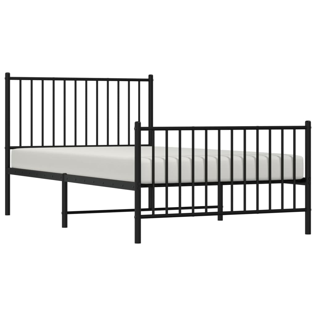 Bed frame with head and footboard metal black 100x190 cm