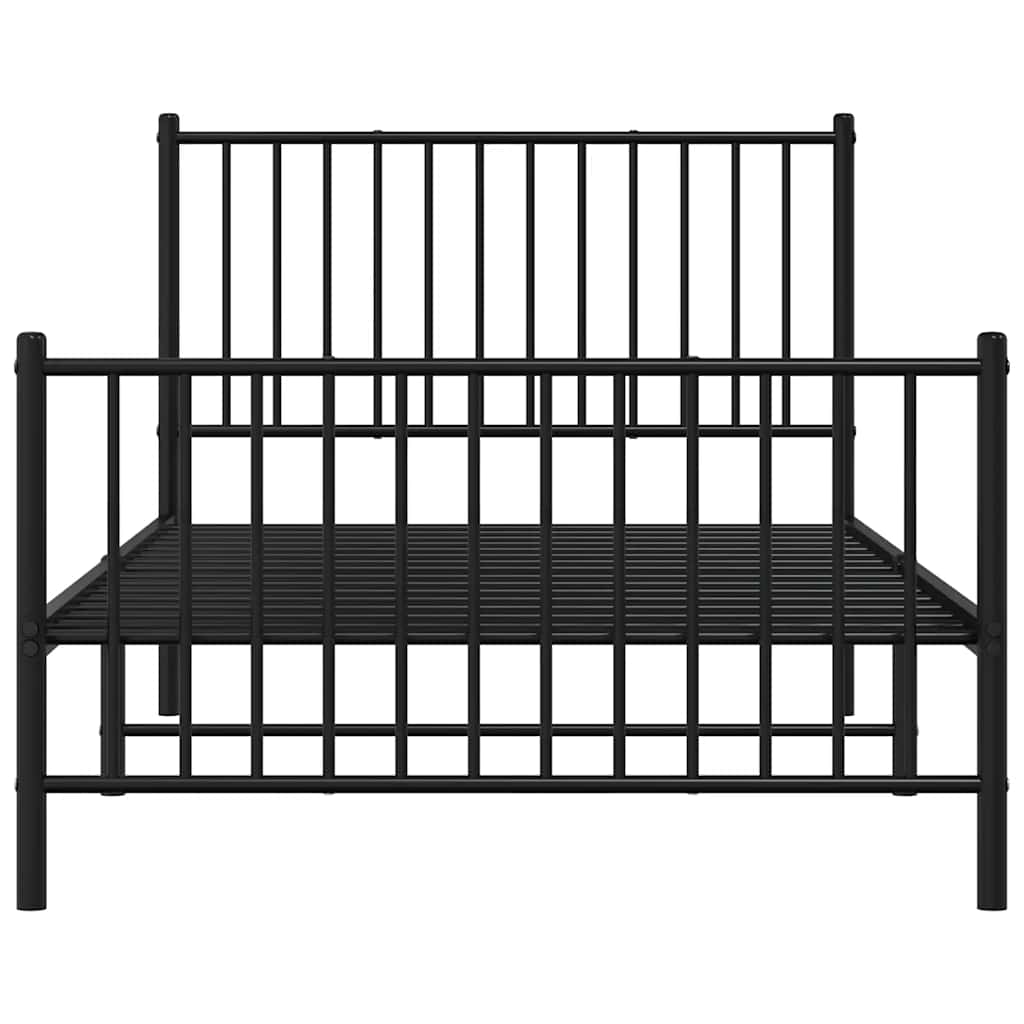 Bed frame with head and footboard metal black 100x190 cm