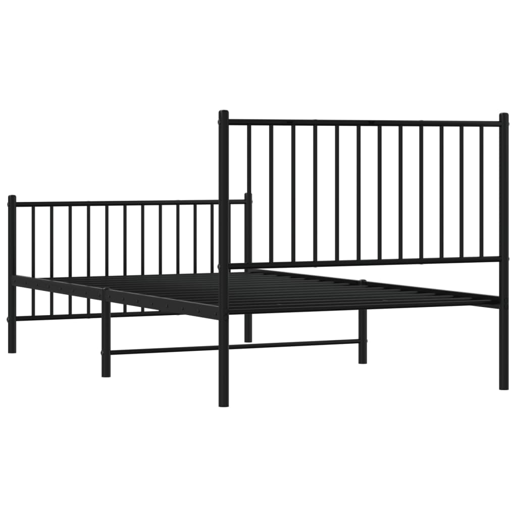 Bed frame with head and footboard metal black 100x190 cm