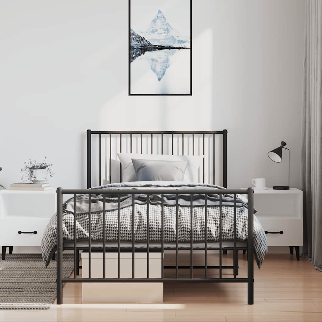 Bettgestell mit Kopf- und Fußteil Metall Schwarz 100x200 cm