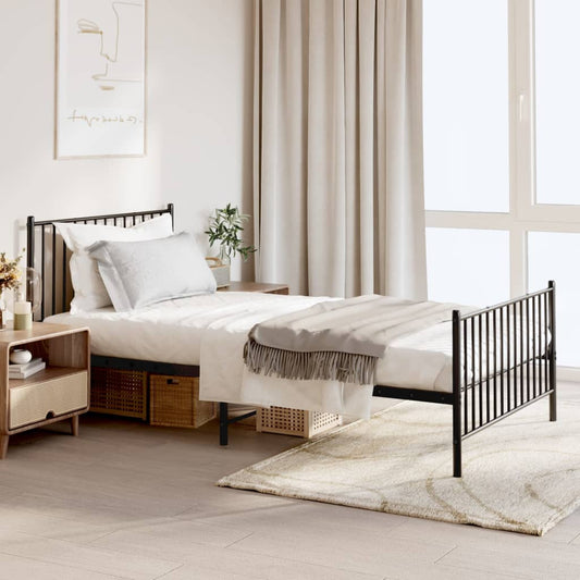 Bed frame with head and footboard metal black 107x203 cm