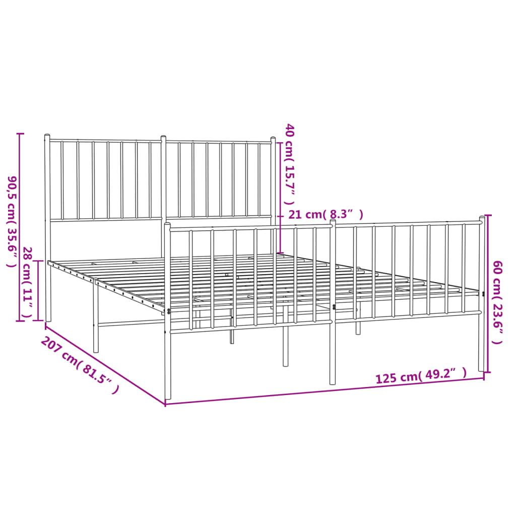 Bed frame with head and footboard metal black 120x200 cm