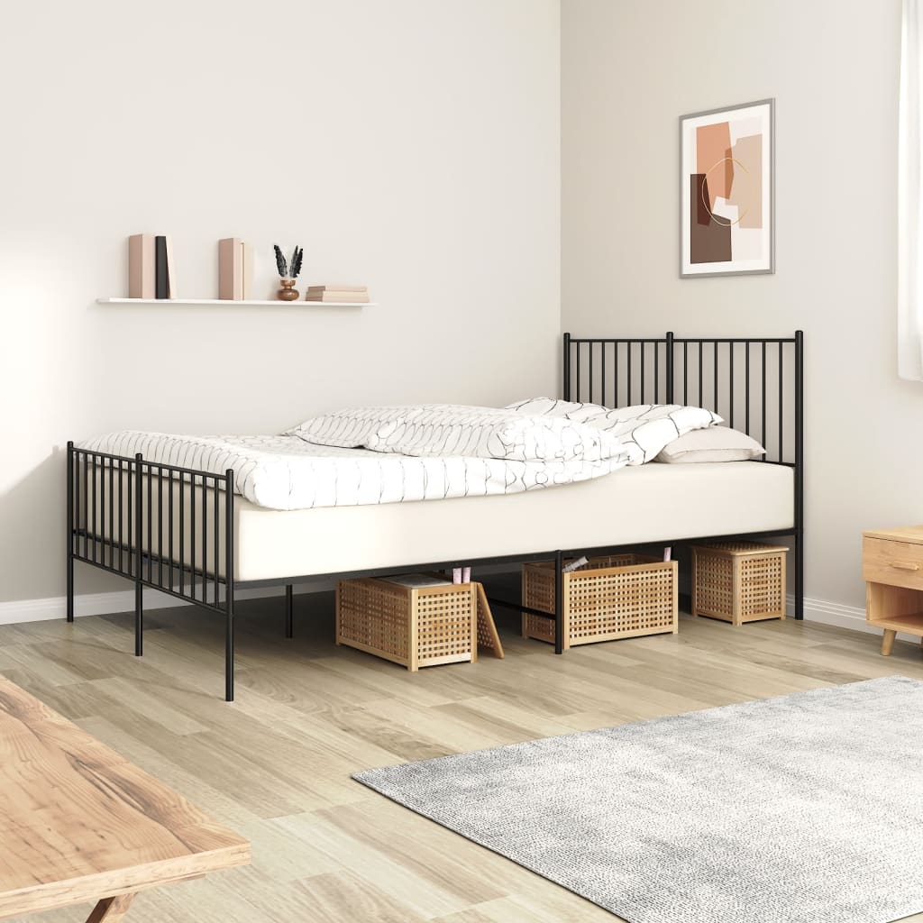 Bed frame with head and footboard metal black 120x200 cm