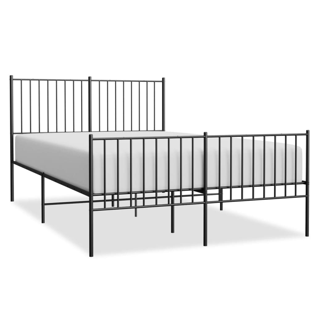 Bed frame with head and footboard metal black 140x190 cm