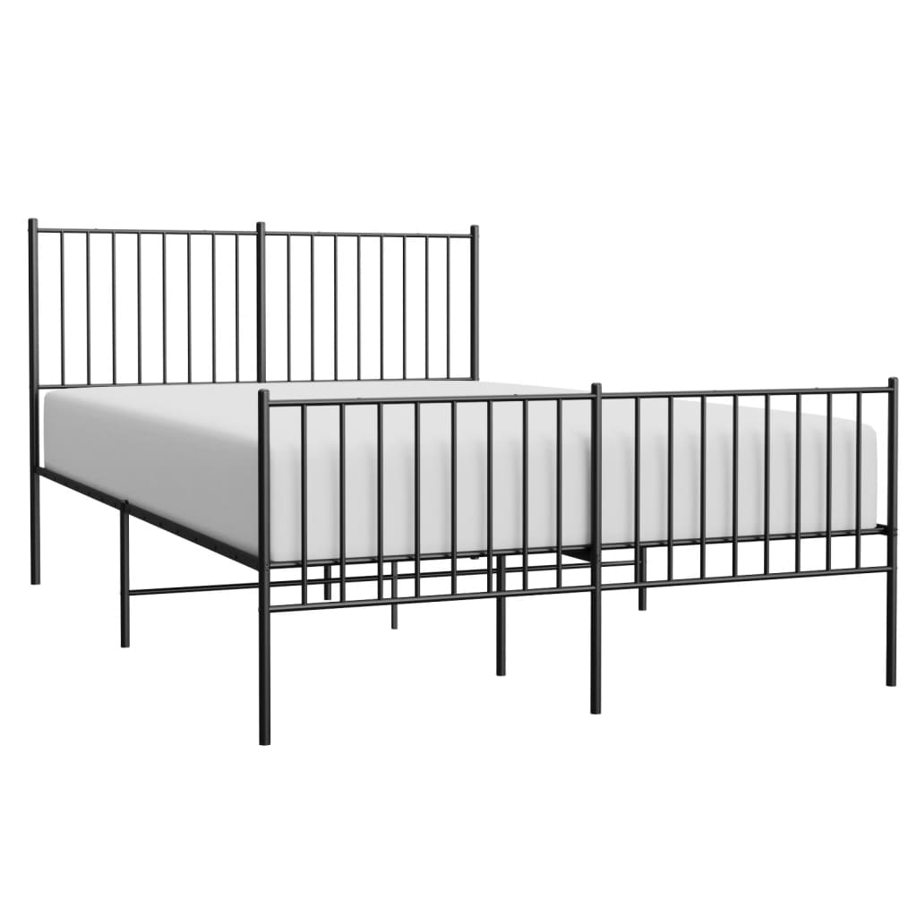 Bed frame with head and footboard metal black 140x190 cm