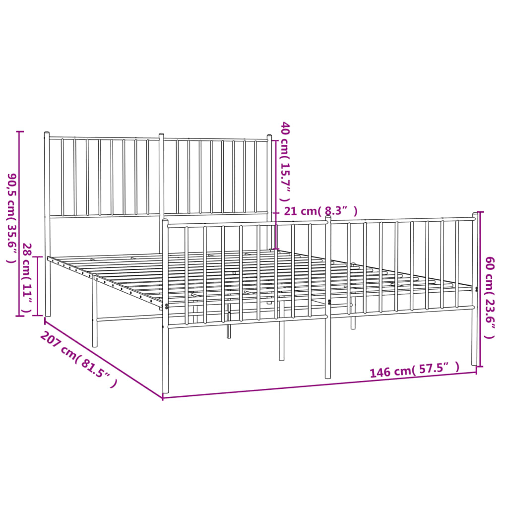 Bed frame with head and footboard metal black 140x200 cm