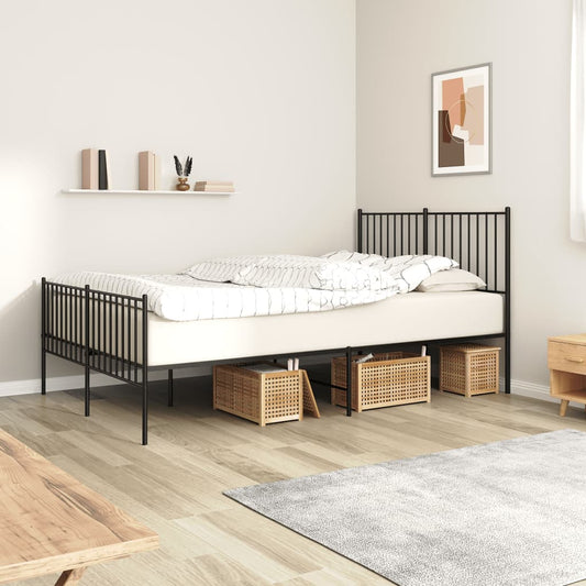 Bed frame with head and footboard metal black 140x200 cm