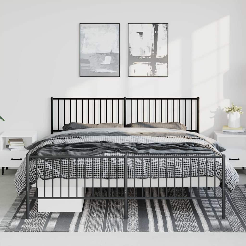 Bed frame with head and footboard metal black 183x213 cm