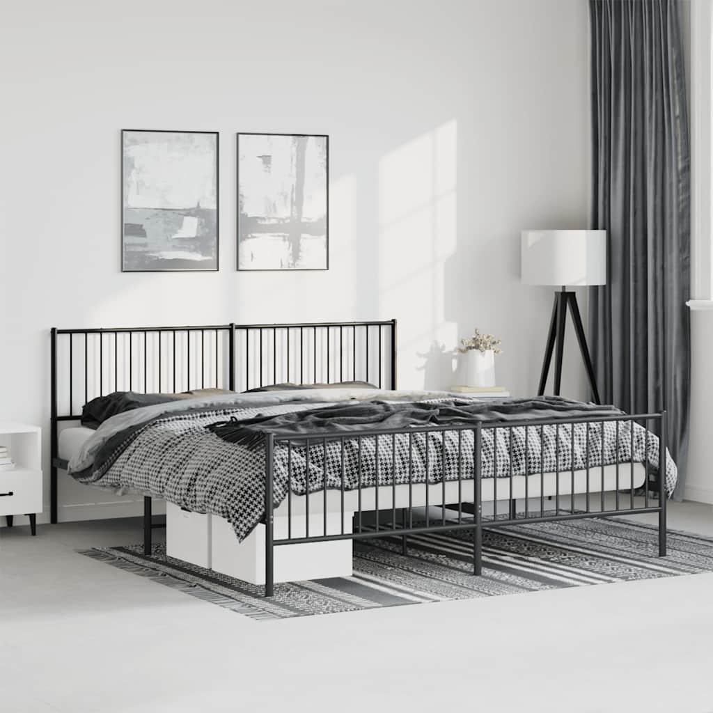 Bed frame with head and footboard metal black 183x213 cm