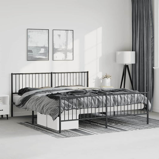 Bed frame with head and footboard metal black 183x213 cm