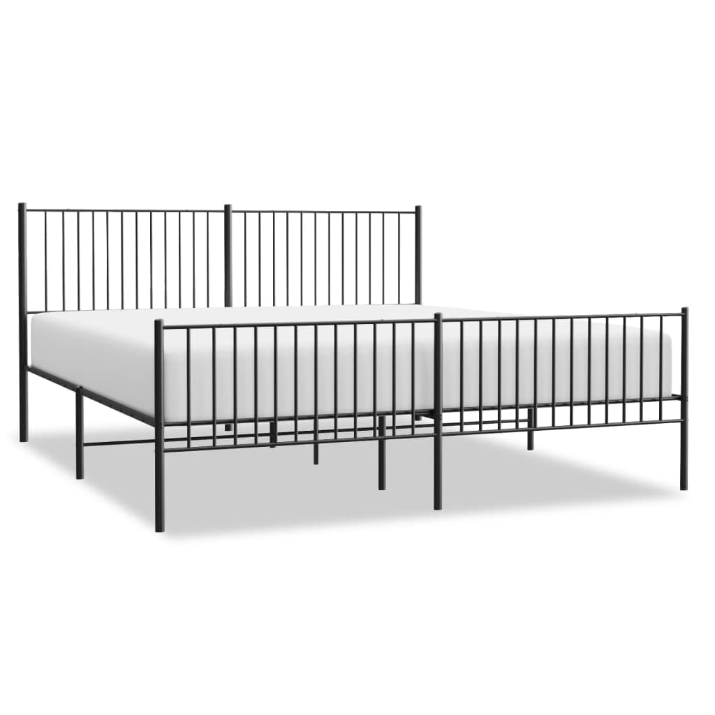 Bed frame with head and footboard metal black 200x200 cm