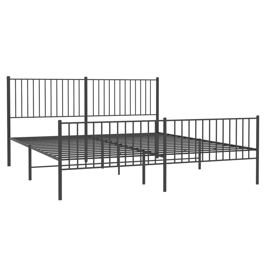 Bed frame with head and footboard metal black 200x200 cm