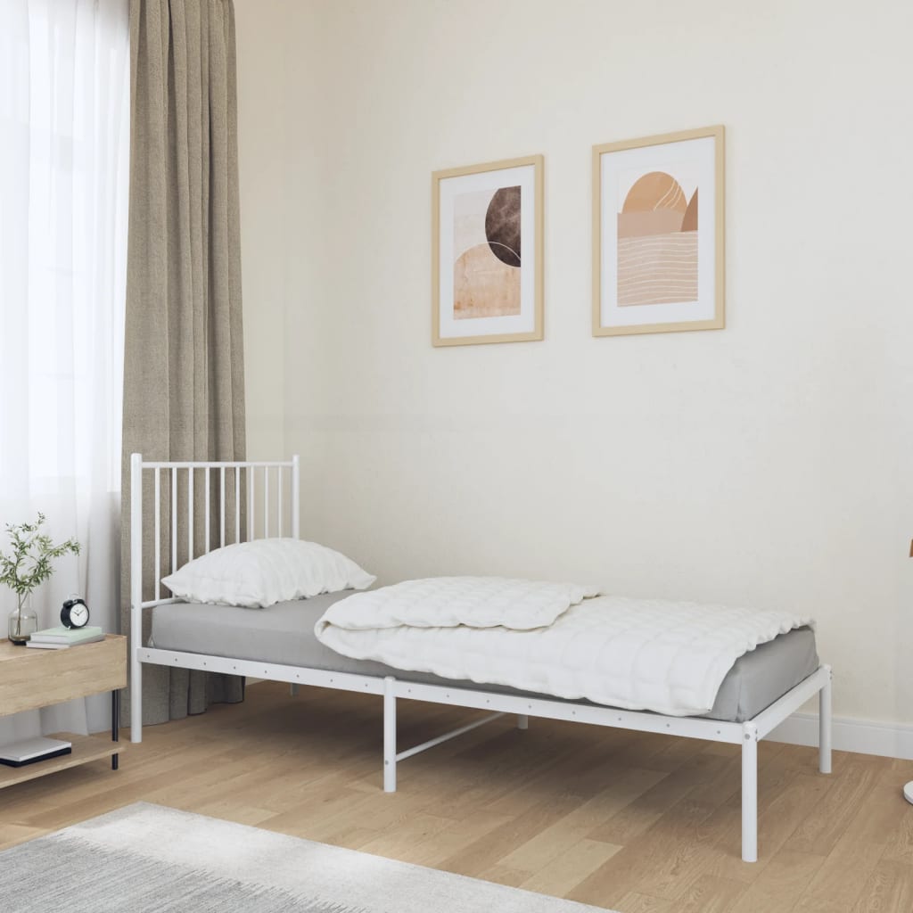 Bed frame with headboard metal white 80x200 cm